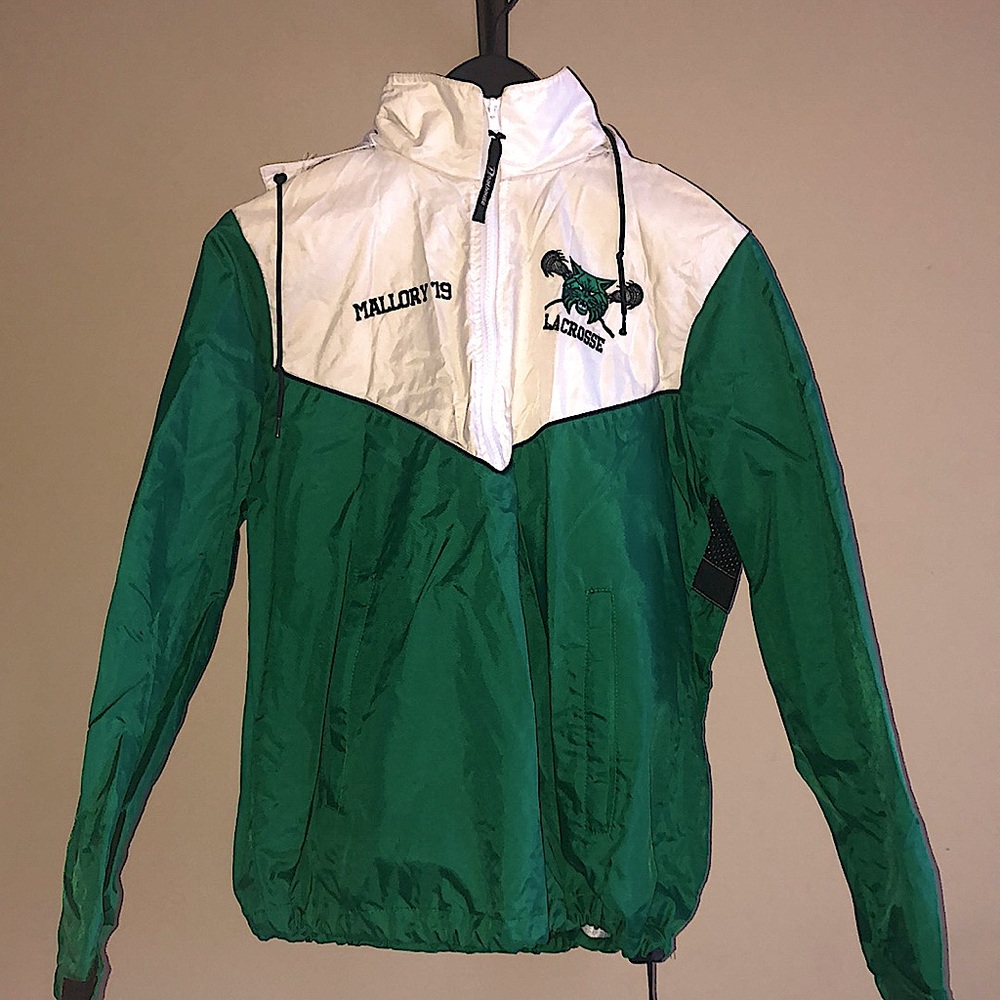Varsity Lacrosse windbreaker, green & white. Size - Medium